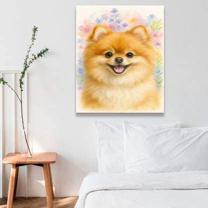 Custom Photo Dog Floral Watercolor Art