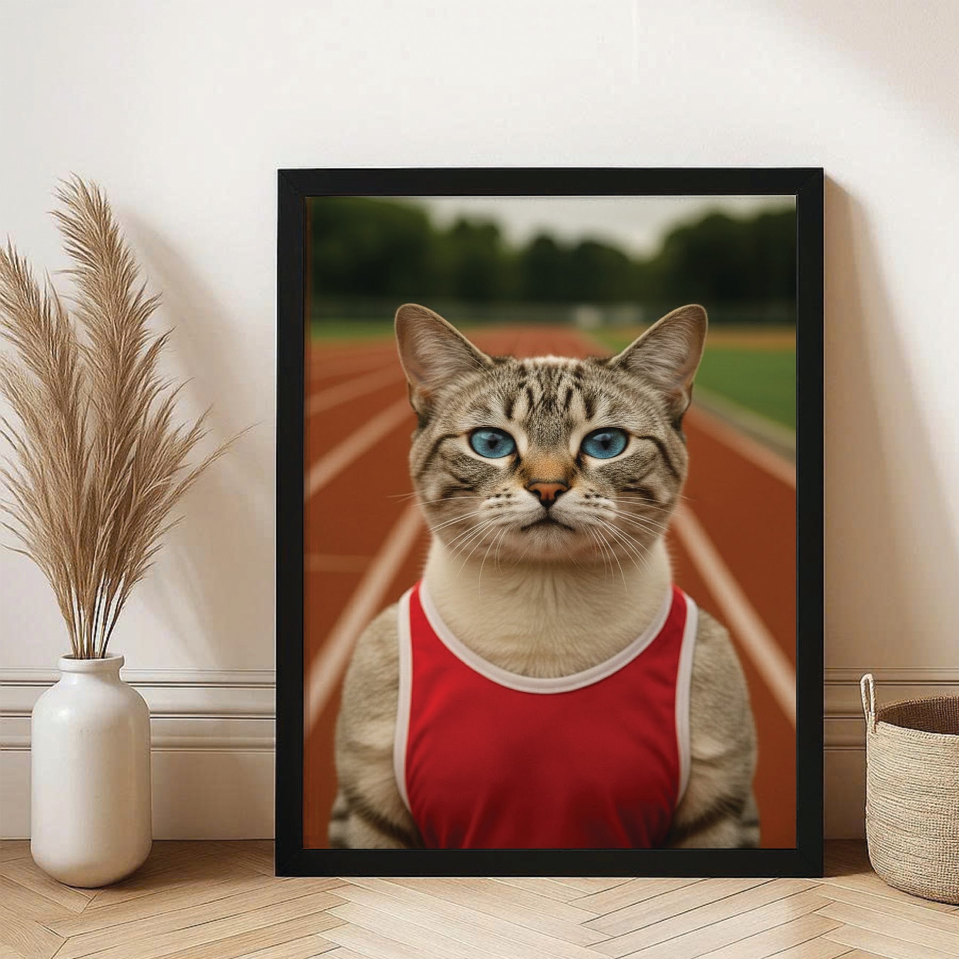 Custom Photo Runner Cat Canvas Framed Wall Art Gift For Cat Lovers