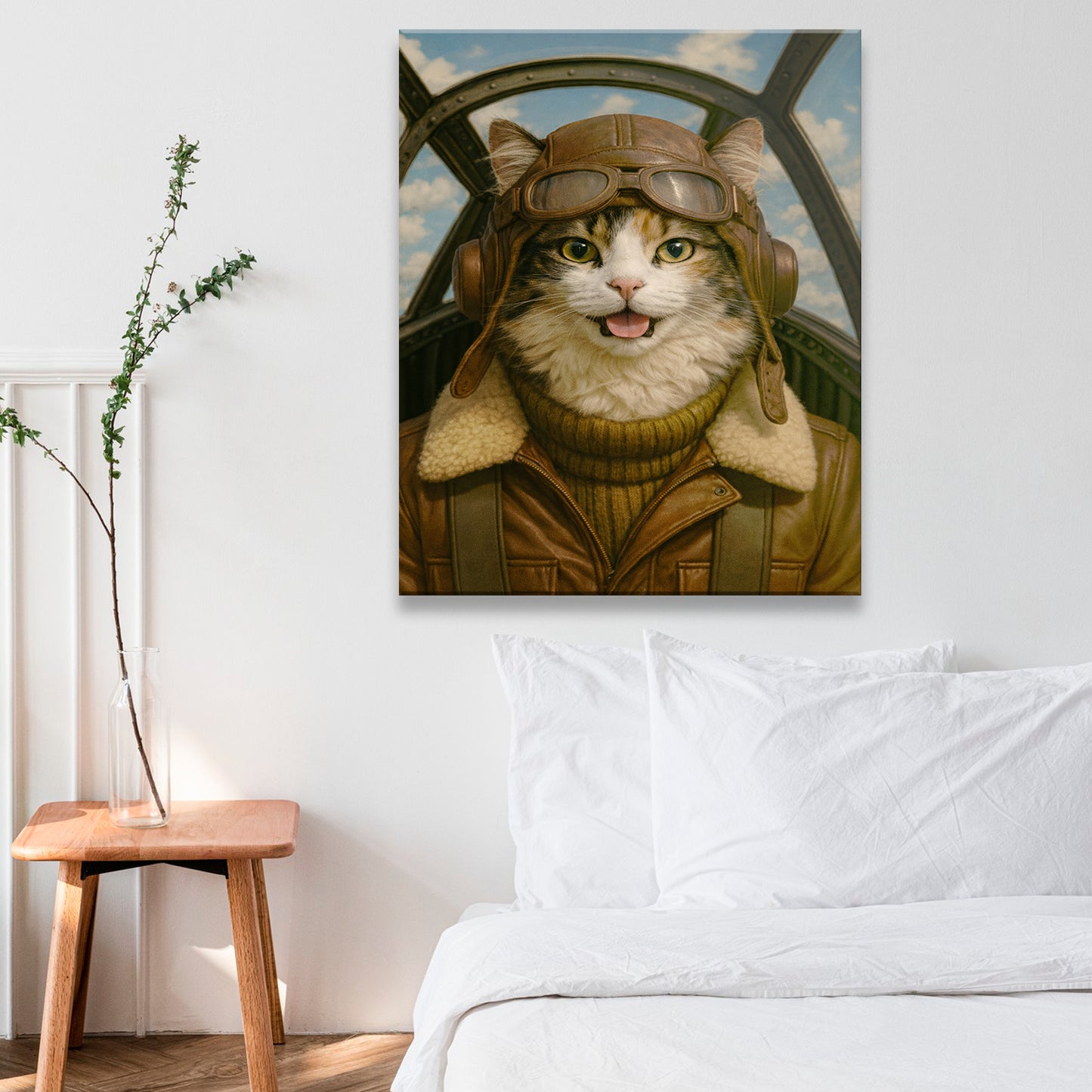 Custom Photo Pilot Cat Canvas Gift For Cat Lover