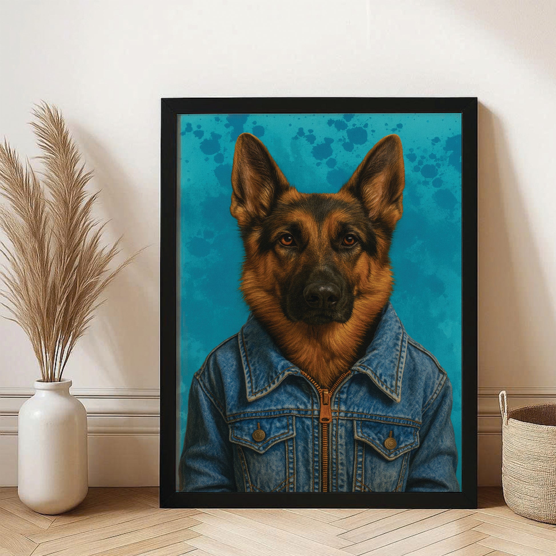 Custom Photo Denim Dog Canvas Framed Wall Art Gift For Dog Lovers