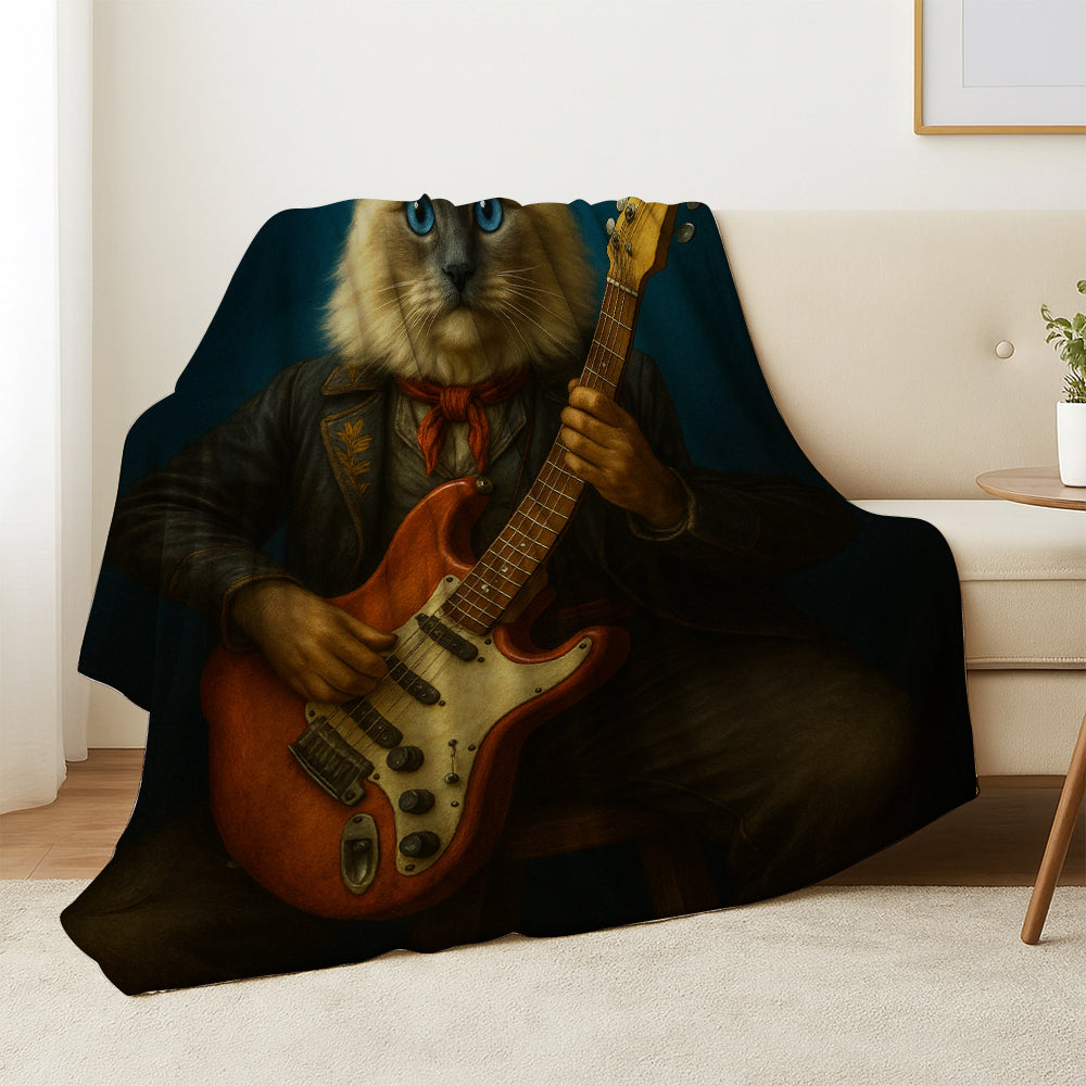 Custom Photo Cat Rock n Roll Blanket Gift For Cat Lovers