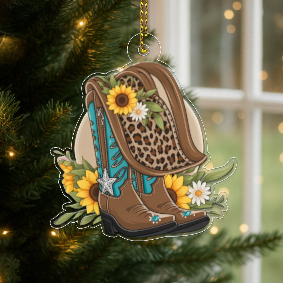Custom Name Cowboy Boots And Hat Acrylic Ornament Christmas Gift