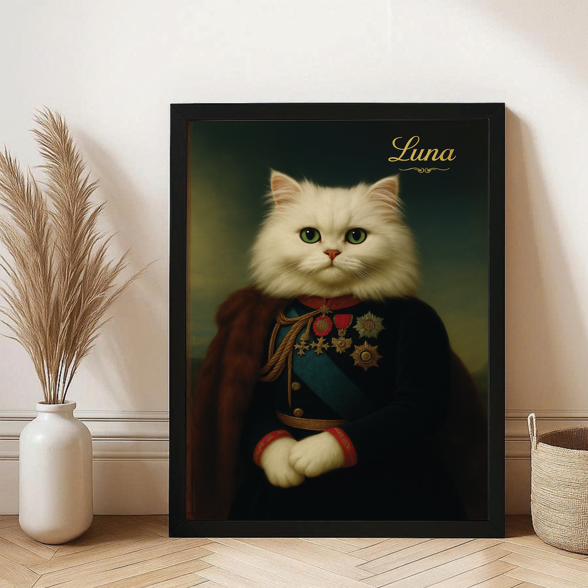 Custom Photo Imperial Minister Cat Canvas Framed Wall Art Gift For Cat Lovers