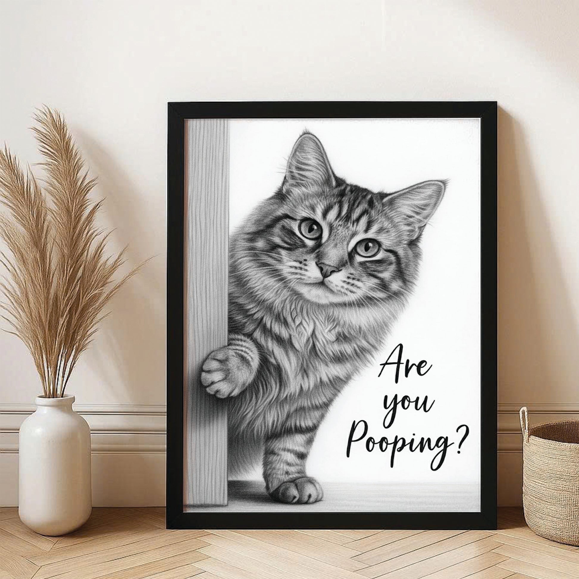 Custom Photo Cat Bathroom Canvas Framed Wall Art Gift For Cat Lover