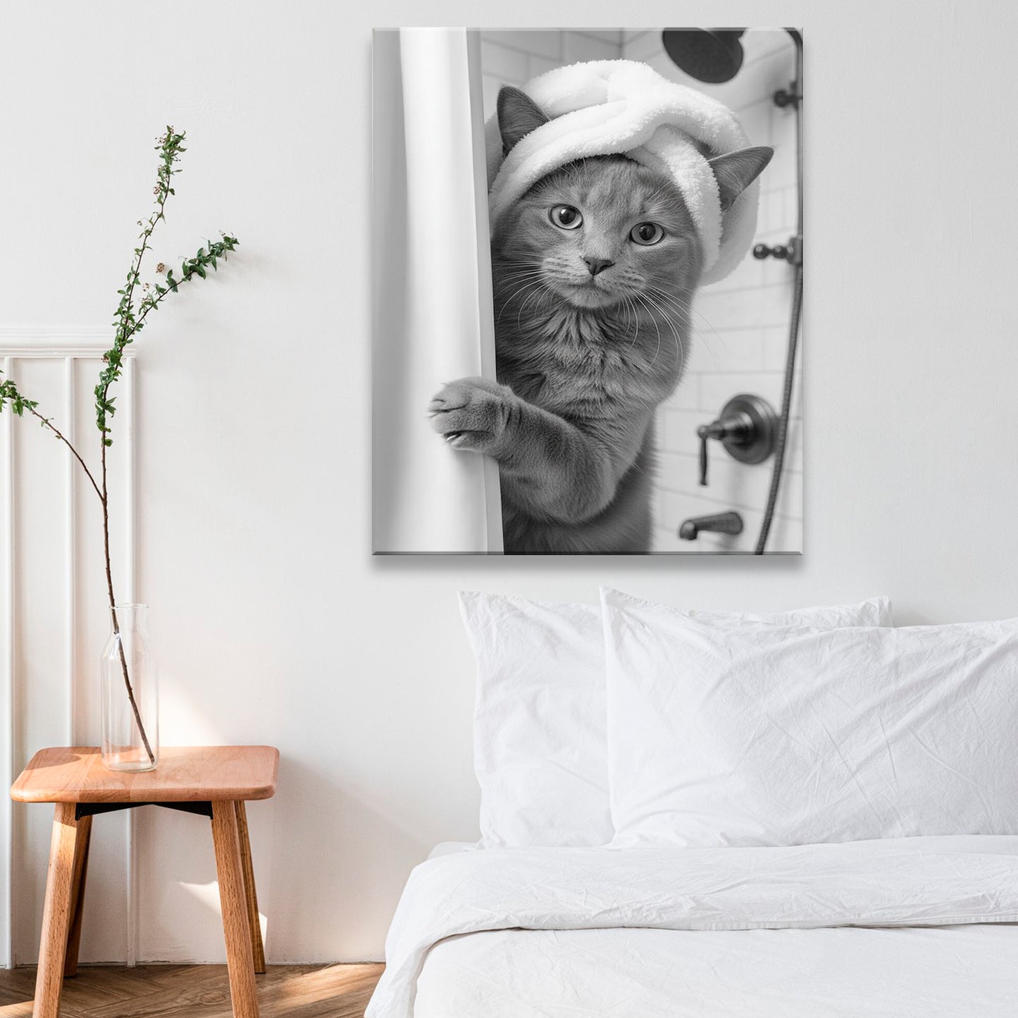 Custom Photo Cat Bathroom Canvas Gift For Cat Lovers