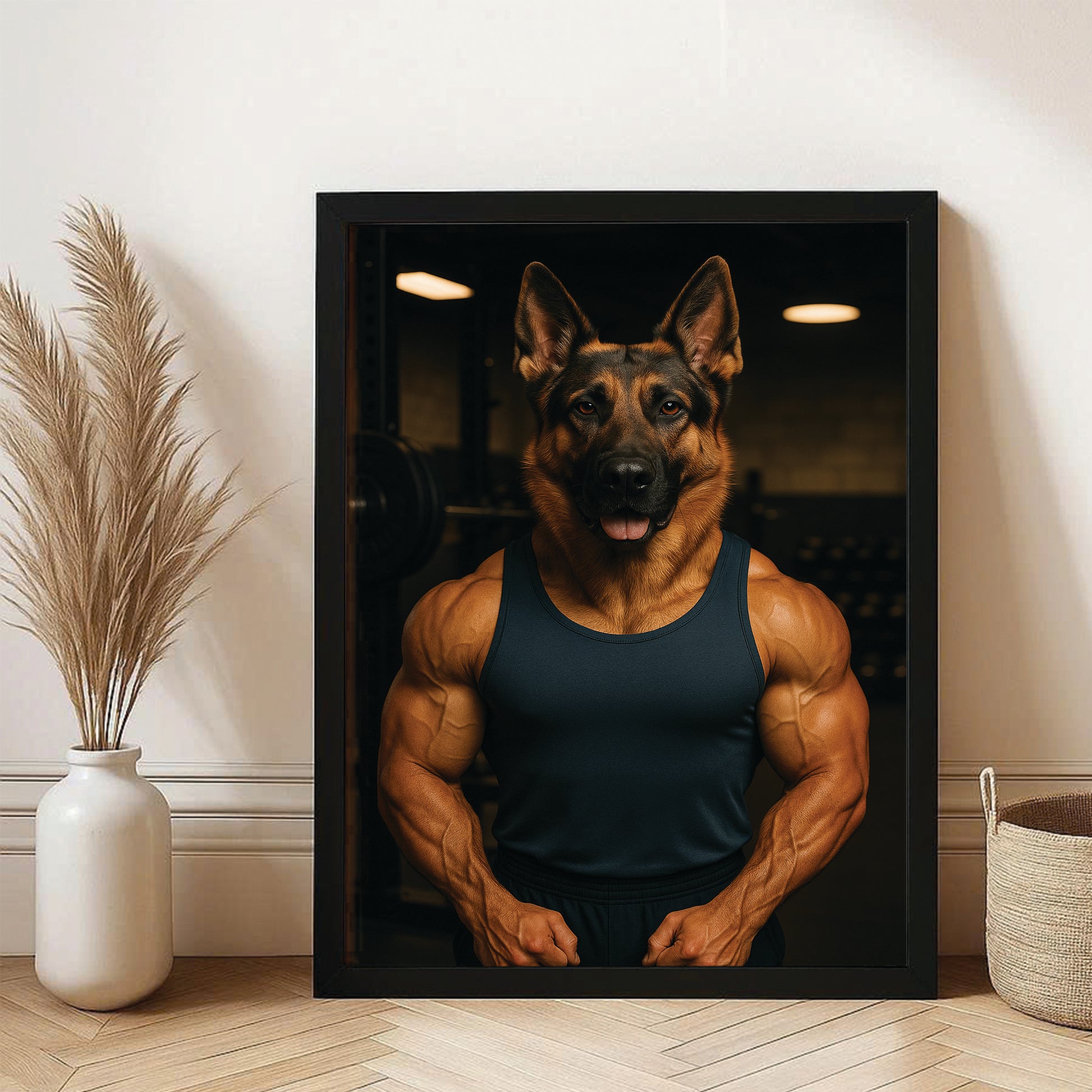 Custom Photo Body Builder Dog Canvas Framed Wall Art Gift For Dog Lovers
