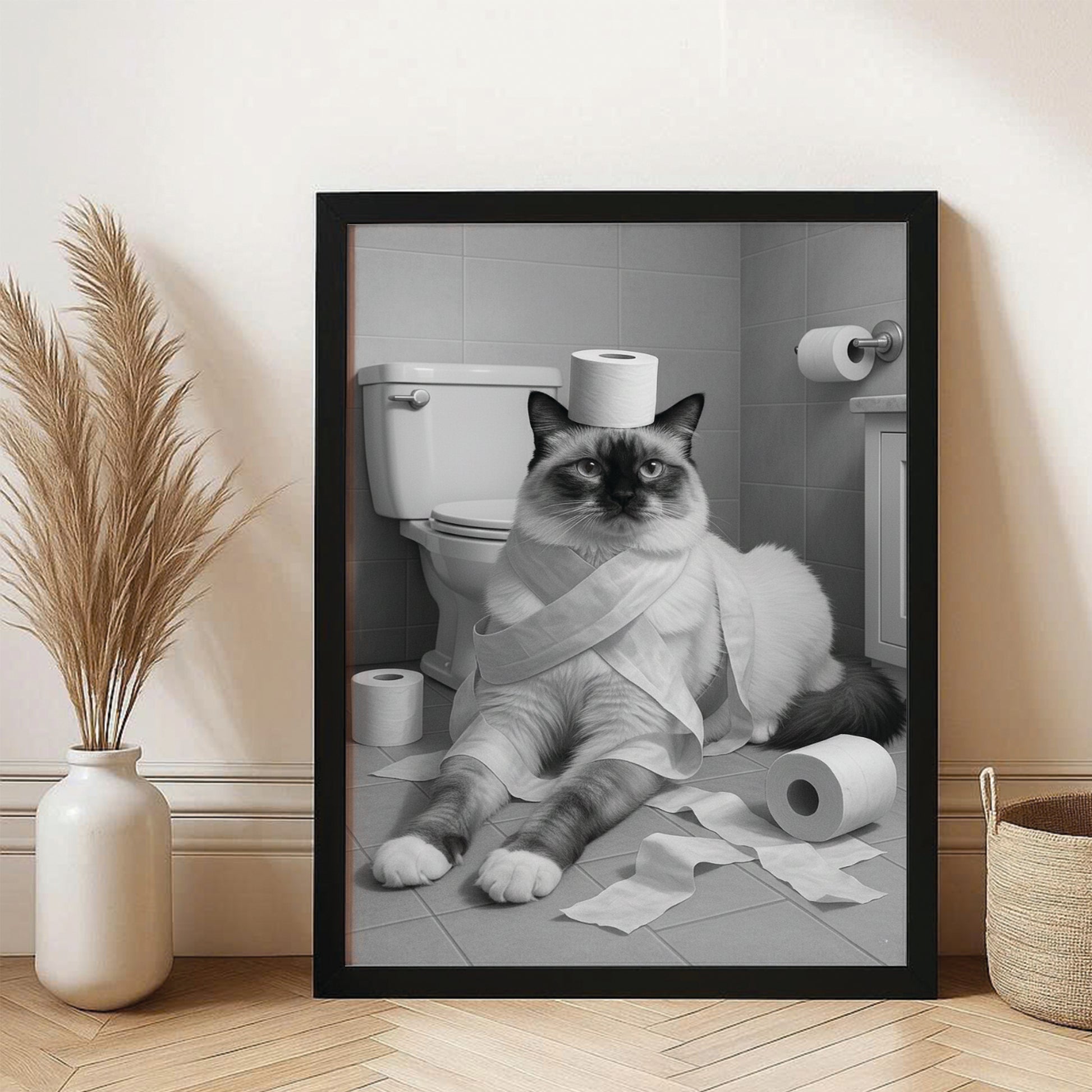 Custom Photo Cat Bathroom Style 16 Canvas Framed Wall Art Gift For Cat Lovers
