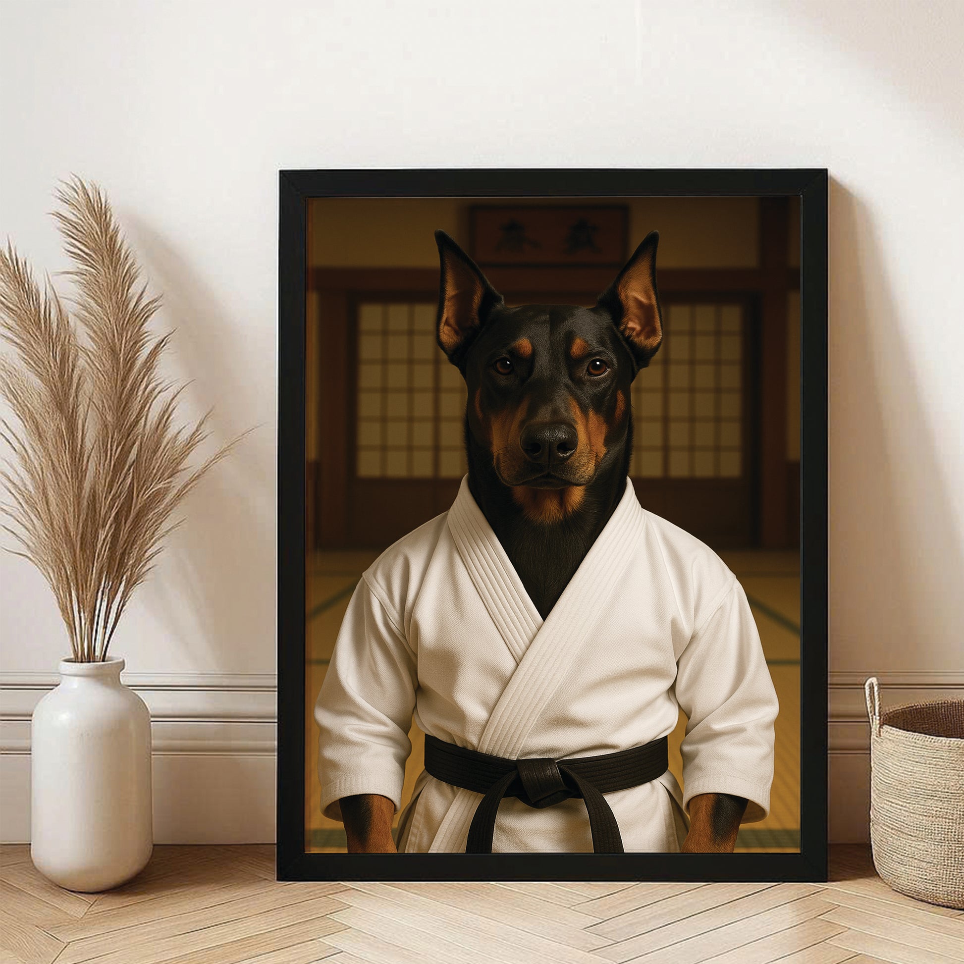 Custom Photo Karate Dog Canvas Framed Wall Art Gift For Dog Lovers