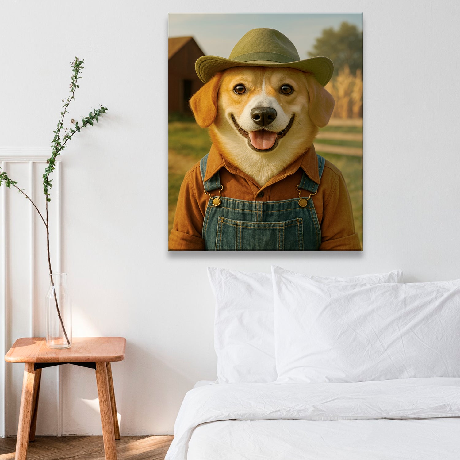 Custom Photo Farmer Farmhouse Dog Canvas