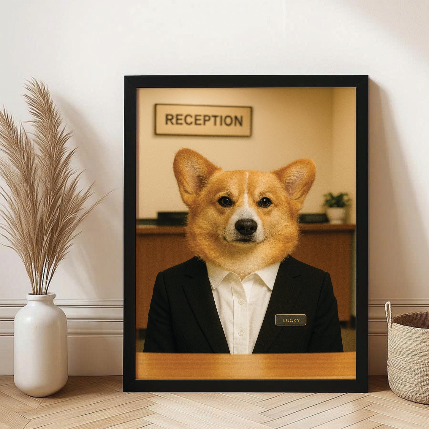 Custom Photo Receptionist Dog Canvas Framed Wall Art Gift For Dog Lovers