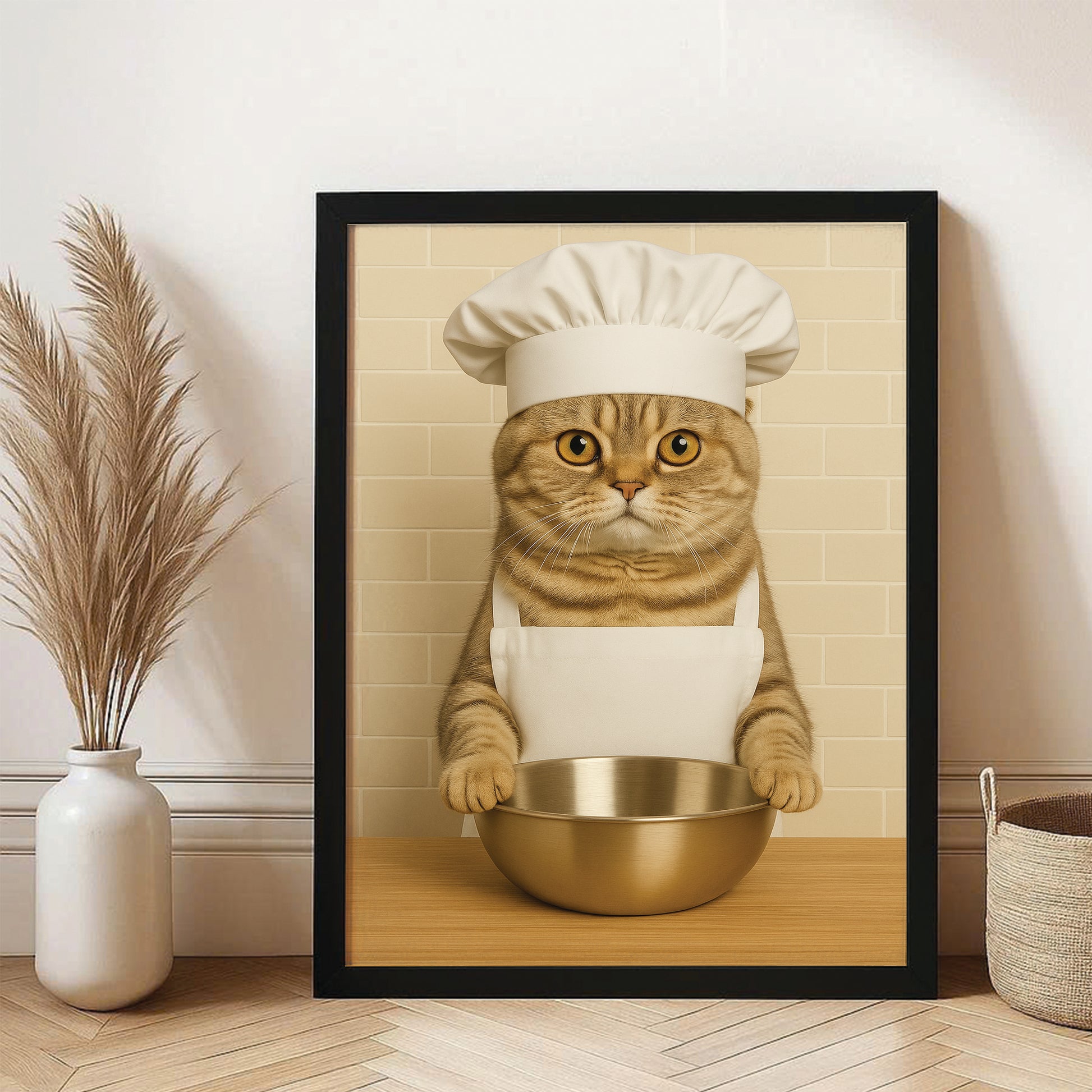 Custom Photo Cat Chef Canvas Framed Wall Art Gift For Cat Lovers