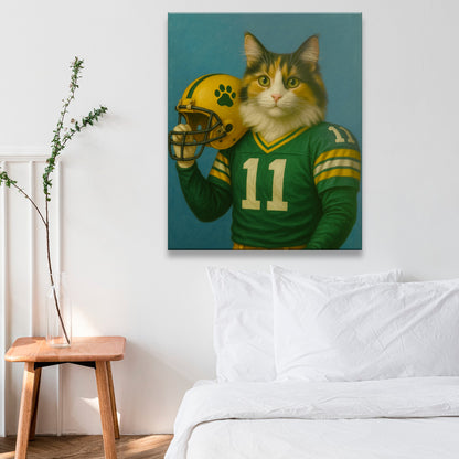 Custom Cat Photo Football Player Canvas