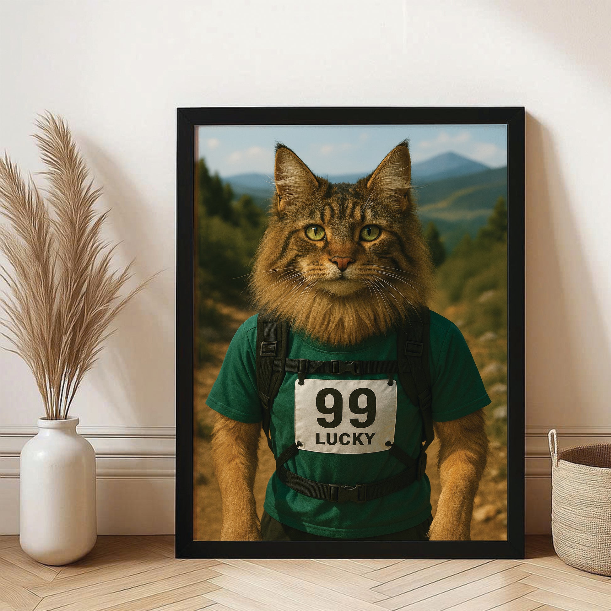 Custom Photo Trail Runner Cat Canvas Framed Wall Art Gift For Cat Lovers