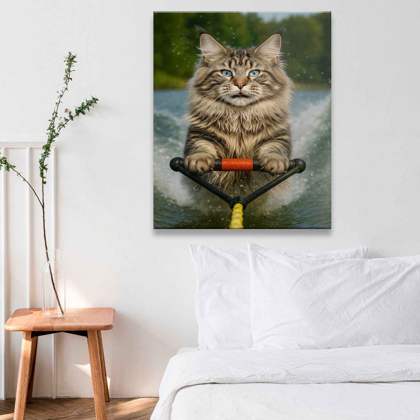 Custom Photo Water Ski Cat Canvas Gift For Cat Lovers