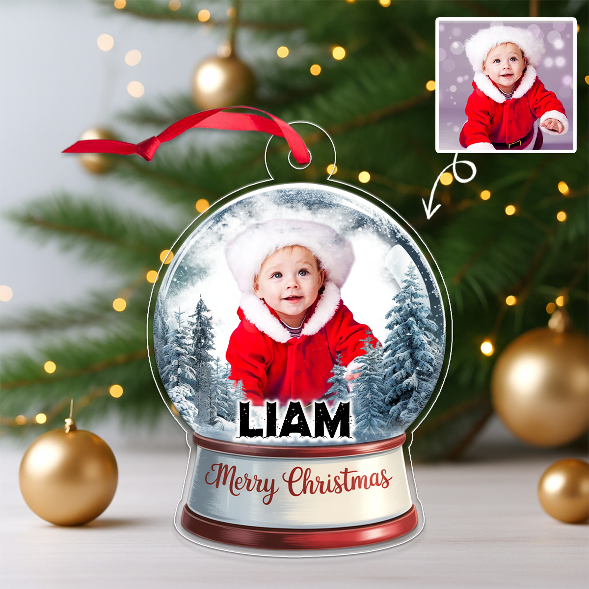 Custom Photo Baby With Name Snow Gloto Baby With Name Snow Globe