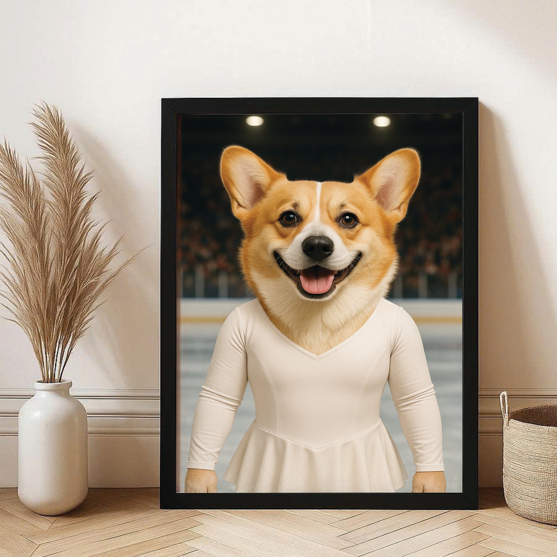 Custom Photo Ice Skater Dog Canvas Framed Wall Art Gift For Dog Lovers