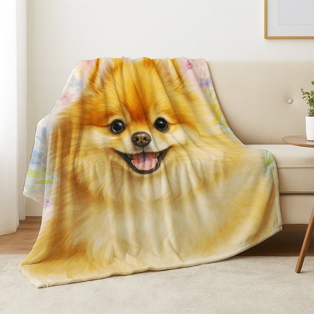 Custom Photo Dog Floral Watercolor Art Blanket Gift For Dog Lover