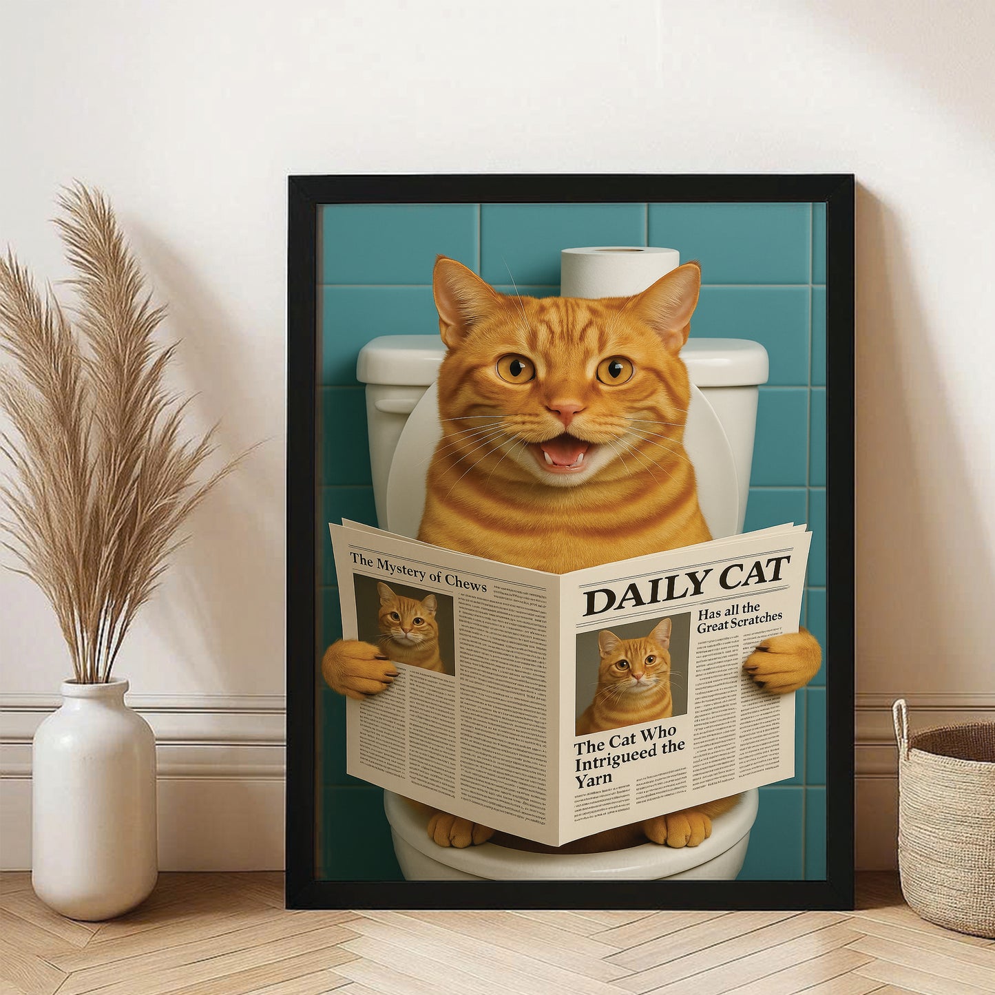 Custom Photo Cat Toilet Bathroom Canvas Framed Wall Art Wall Art