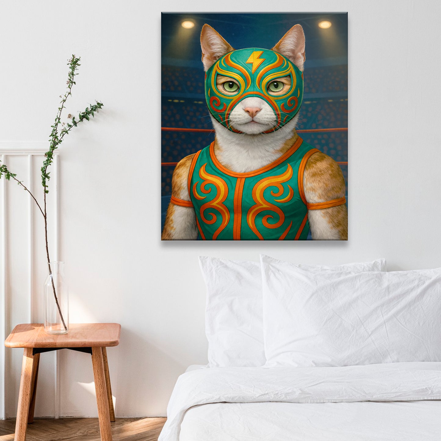 Custom Photo Lucha Libre Wrestler Mask Cat Canvas Gift For Cat Lovers