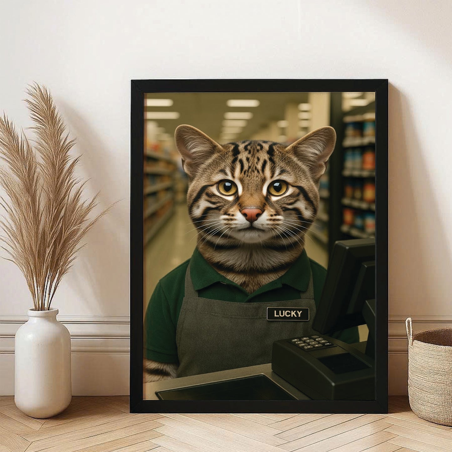 Custom Photo Cashier Cat Canvas Framed Wall Art Gift For Cat Lovers