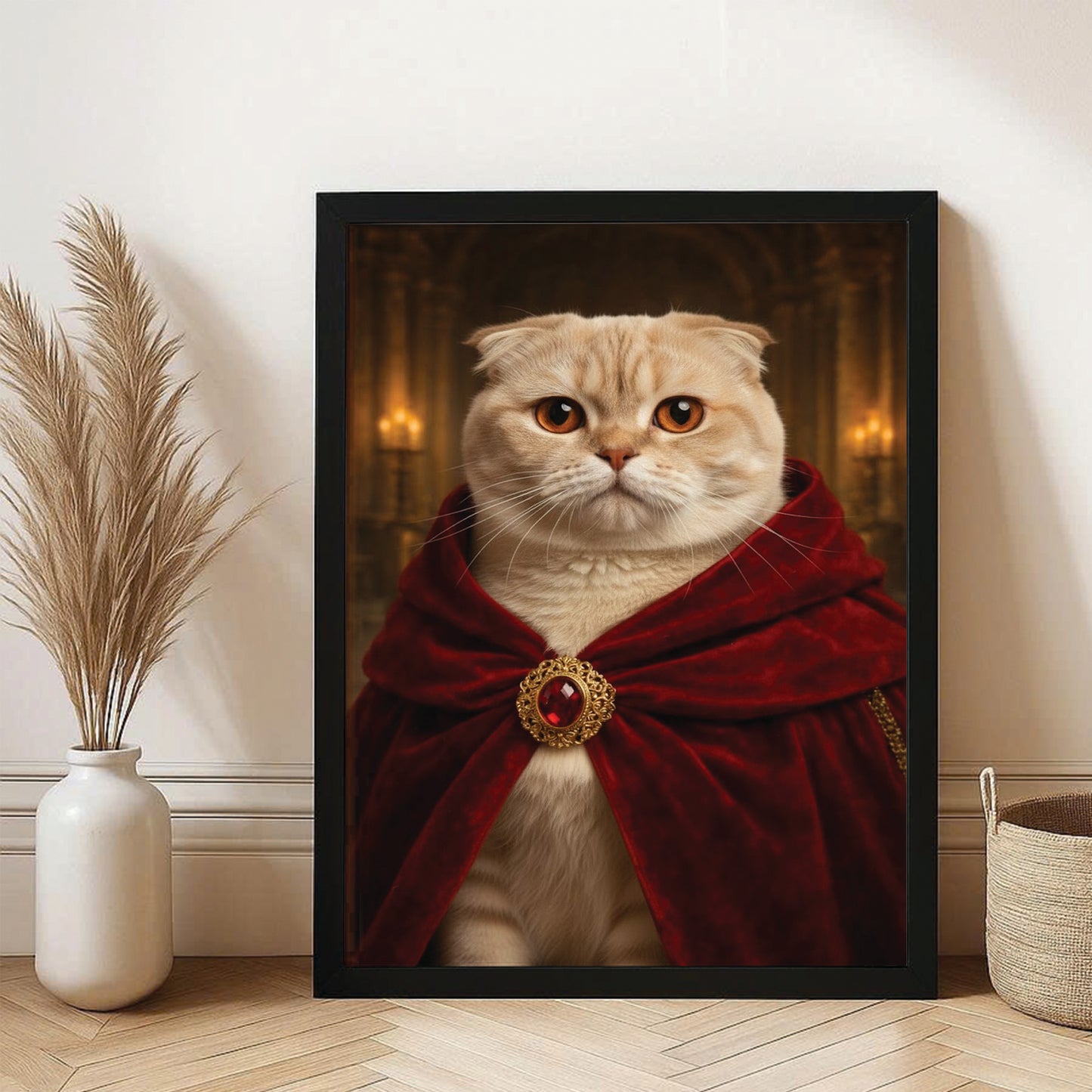 Custom Photo King Royal Cat Canvas Framed Wall Art Gift For Cat Lover