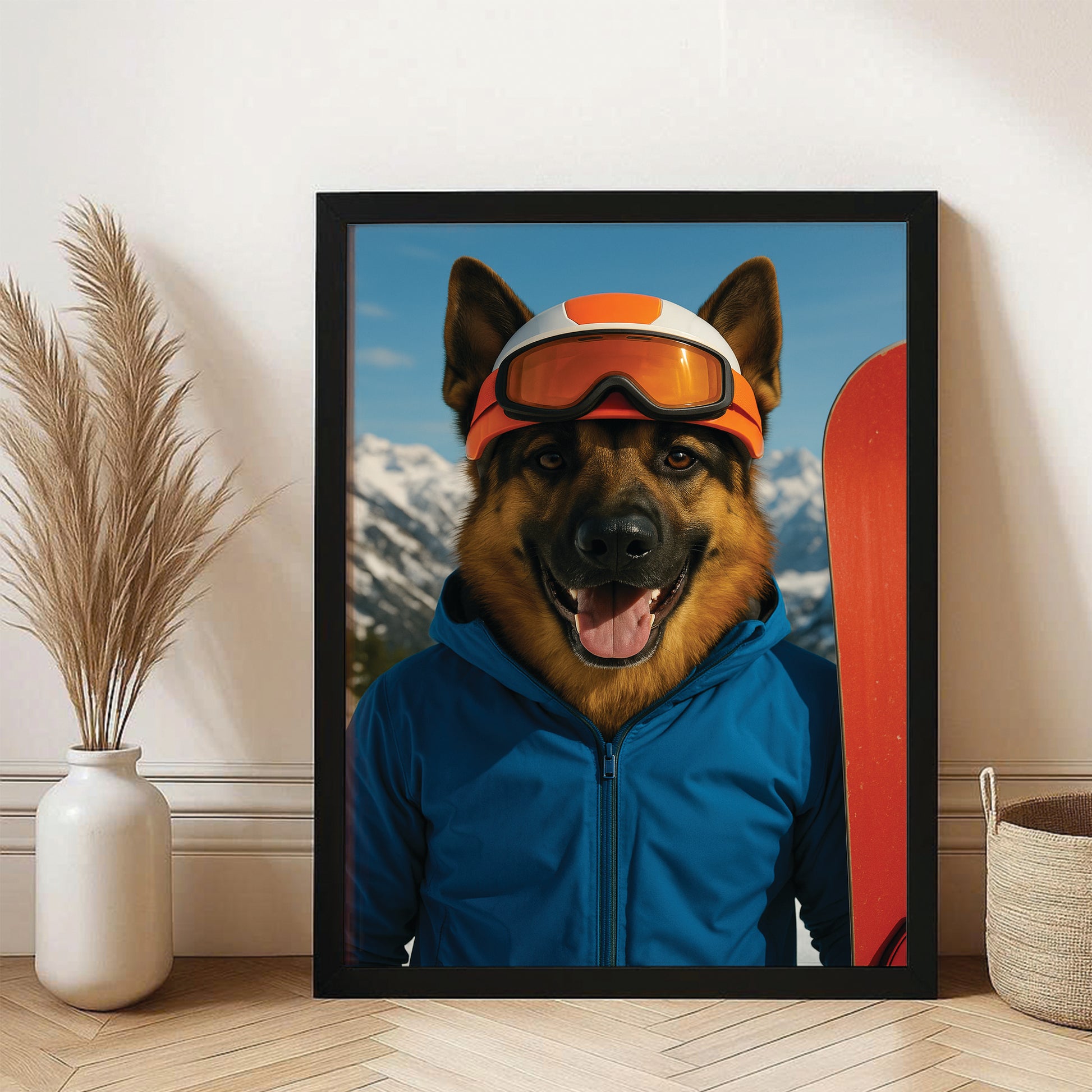 Custom Photo Snowboarder Dog Canvas Framed Wall Art Gift For Dog Lovers