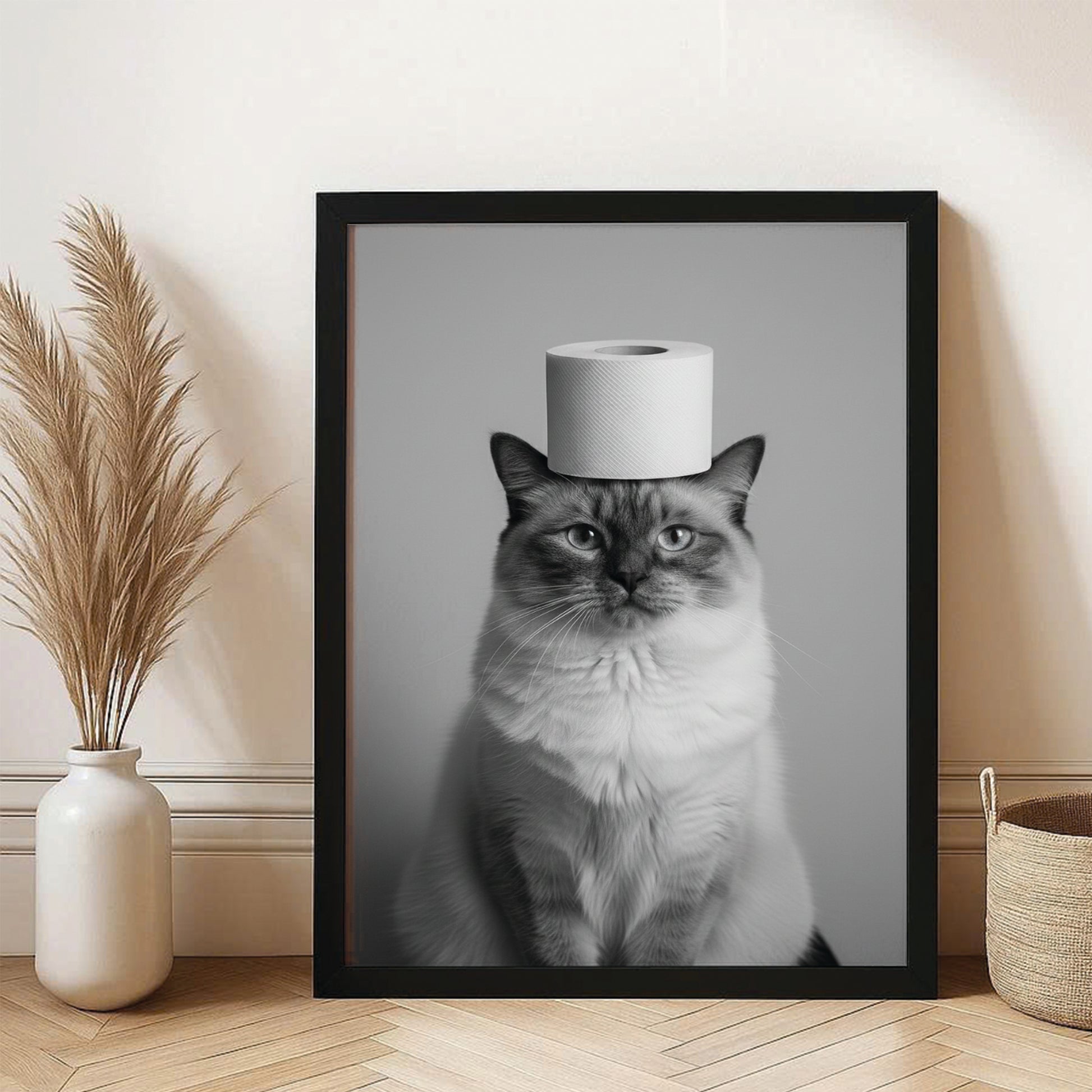 Custom Photo Cat Bathroom Style 11 Canvas Framed Wall Art Gift For Cat Lovers