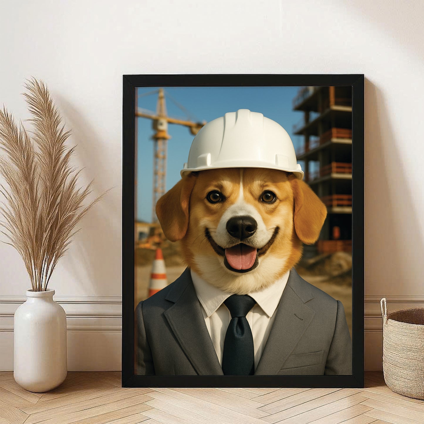 Custom Photo Engineer Construction Dog Canvas Framed Wall Art Gift For Dog Lovers