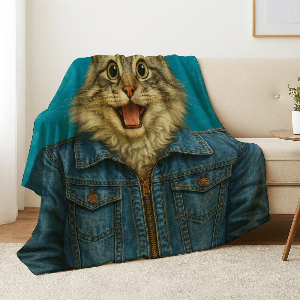Custom Photo Denim Cat Blanket Gift For Cat Lovers