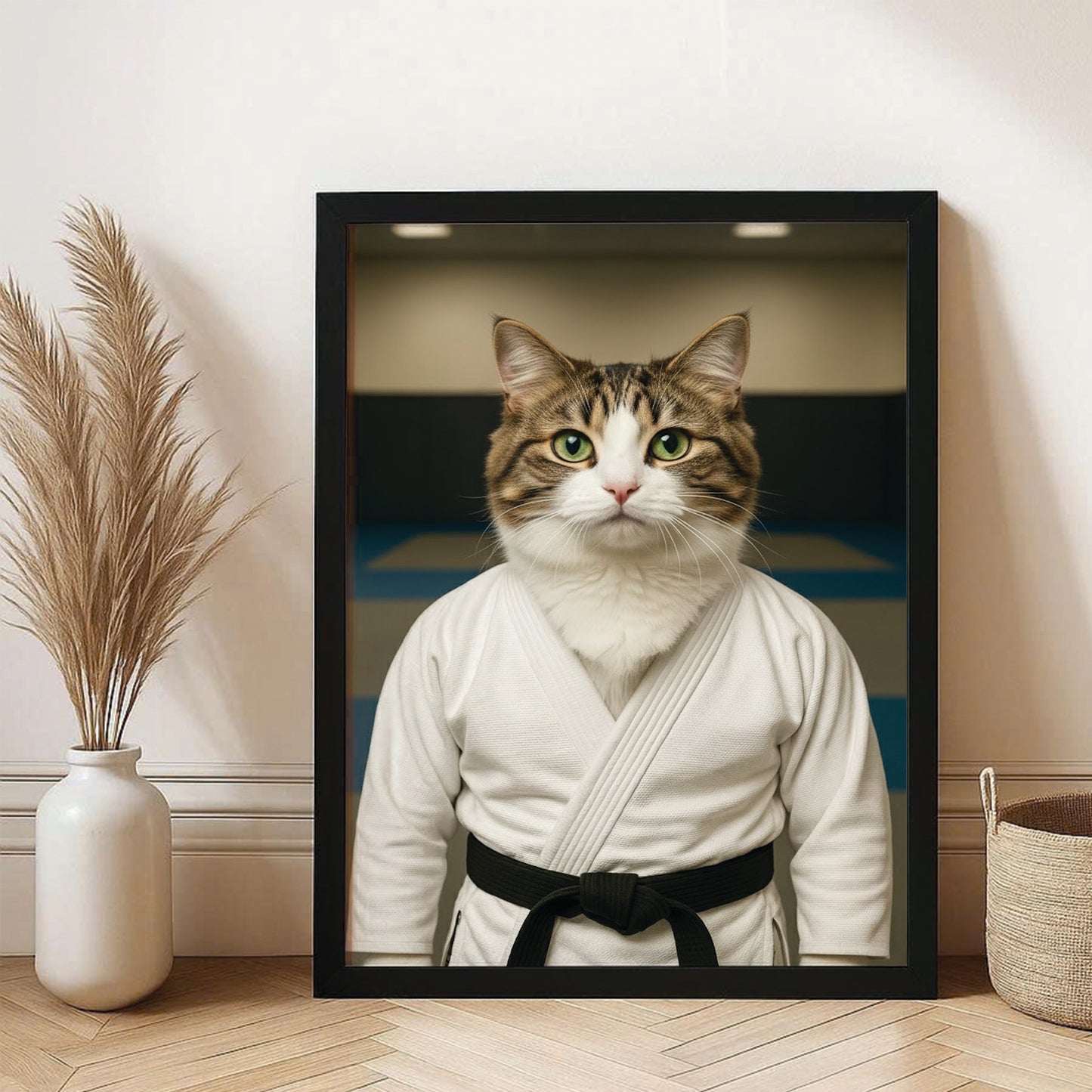 Custom Photo Jiu Jitsu Cat Canvas Framed Wall Art  Gift For Cat Lovers