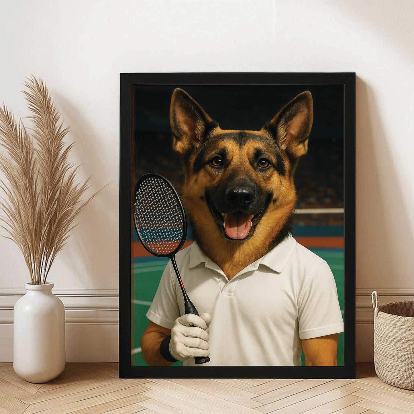 Custom Photo Badminton Dog Canvas Framed Wall Art Gift For Dog Lovers