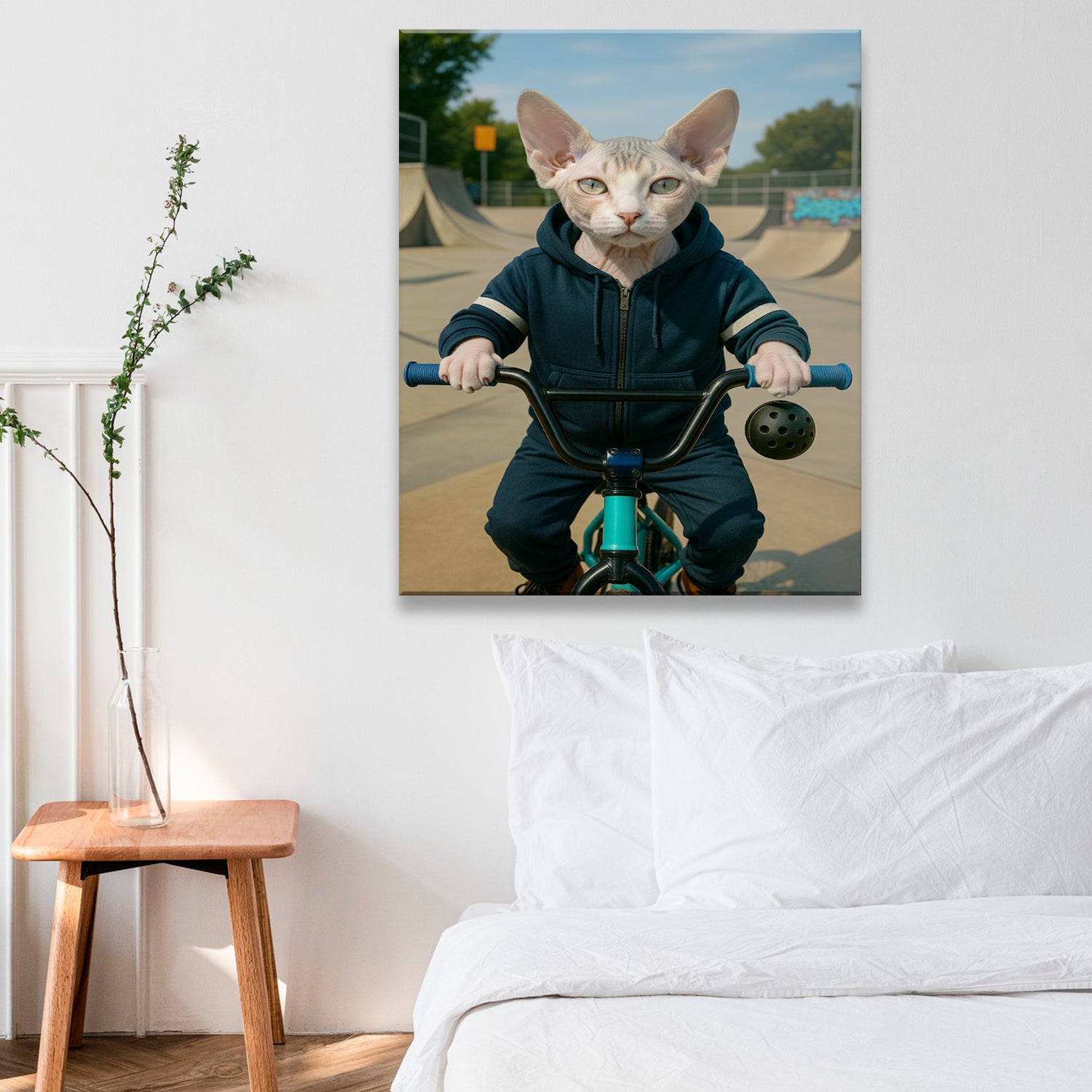 Custom Photo Bmx Bike Cat Canvas Gift For Cat Lovers