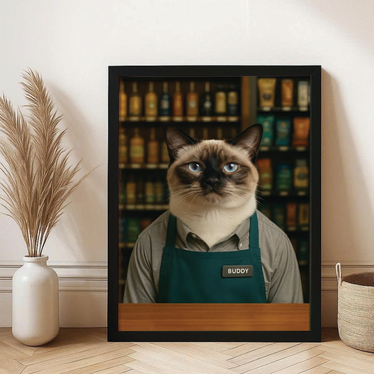 Custom Photo Shop Owner Cat Canvas Framed Wall Art Gift For Cat Lovers