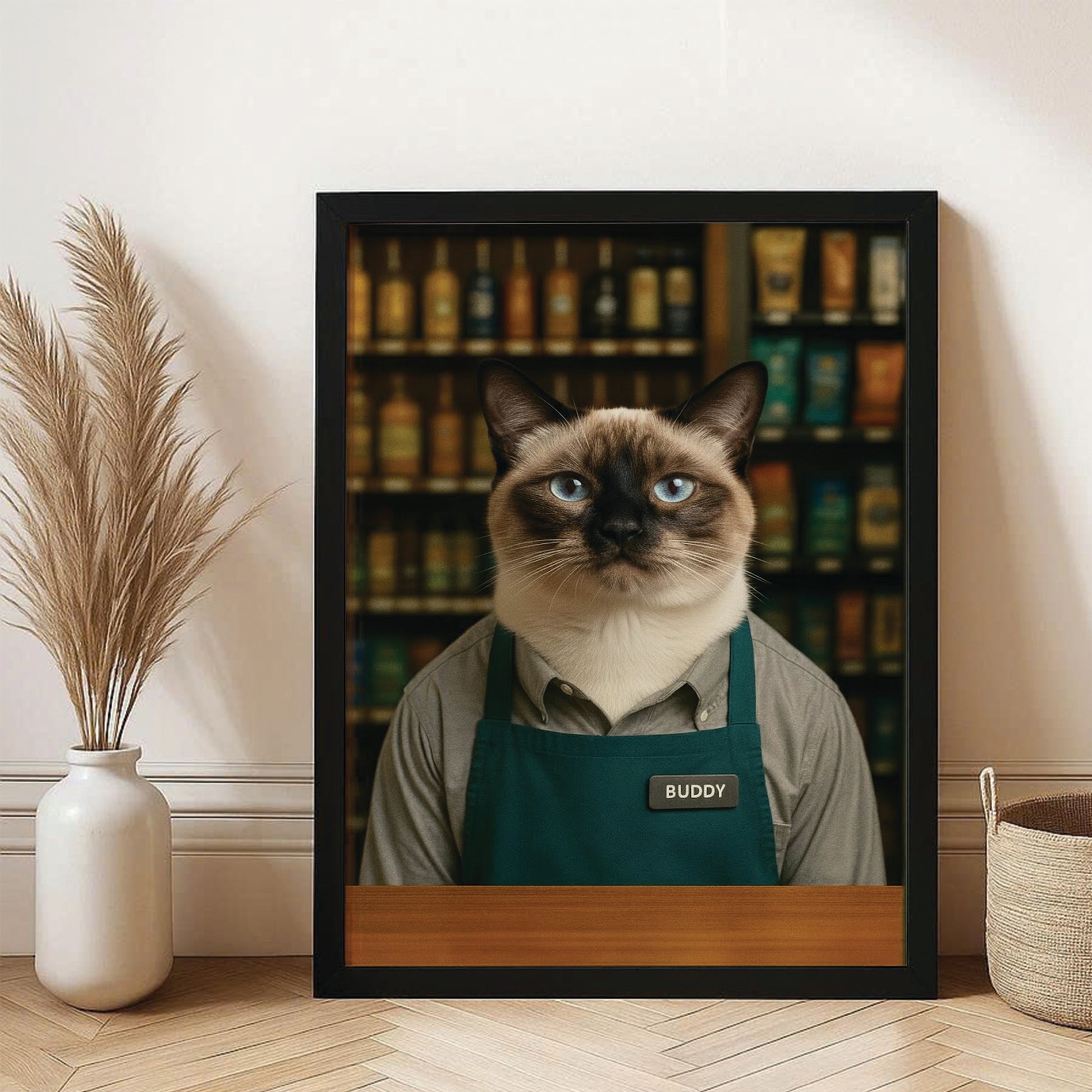 Custom Photo Shop Owner Cat Canvas Framed Wall Art Gift For Cat Lovers