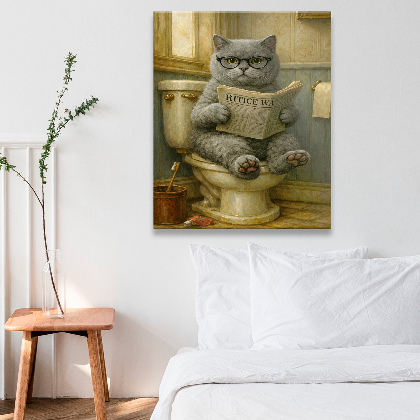 Custom Photo Cat In Bathroom Canvas Gift For Cat Lovers