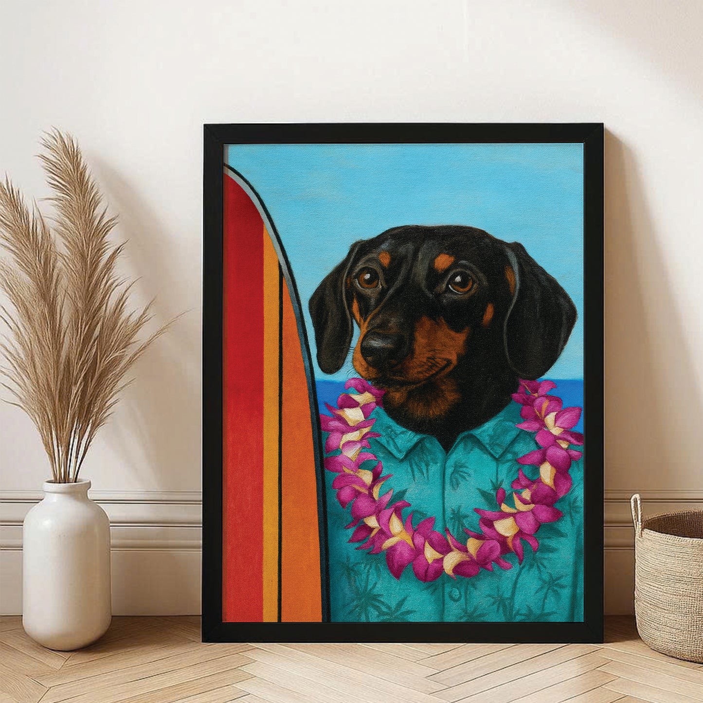 Custom Photo Surfer Dog Canvas Framed Wall Art Gift For Dog Lovers