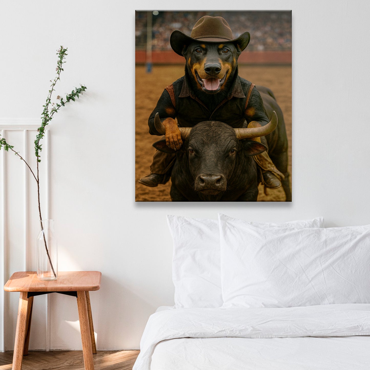 Custom Photo Bull Rider Cowboy Dog Canvas Gift For Dog Lovers