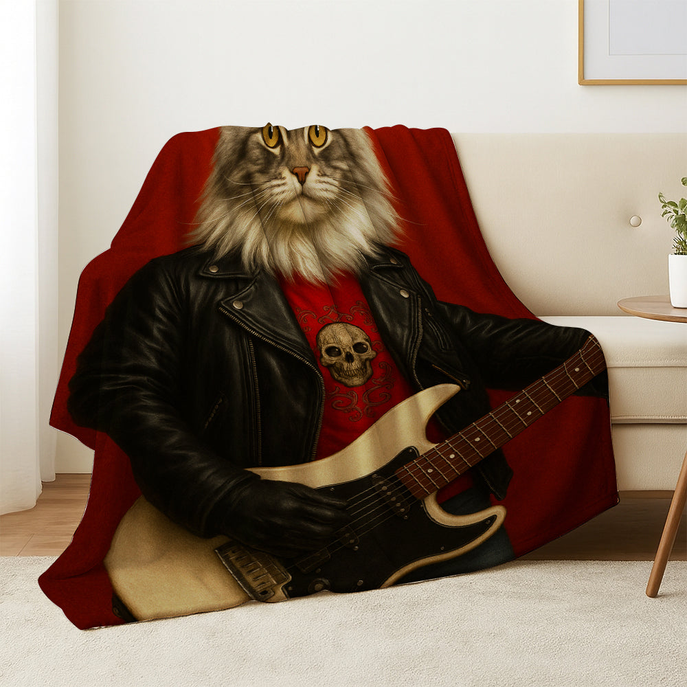 Custom Photo Guitarist Cat Blanket Gift For Cat