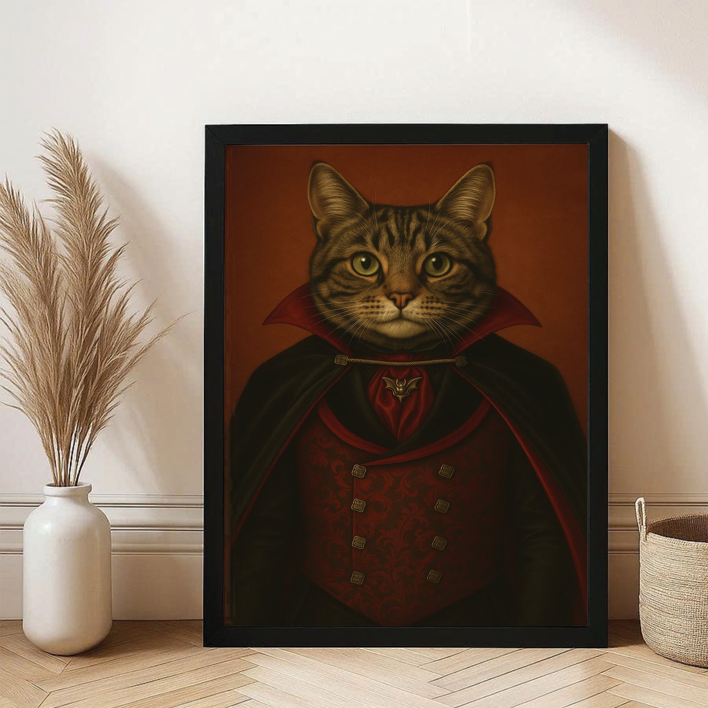 Custom Photo Vampire Cat Canvas Framed Wall Art Gift For Cat Lovers
