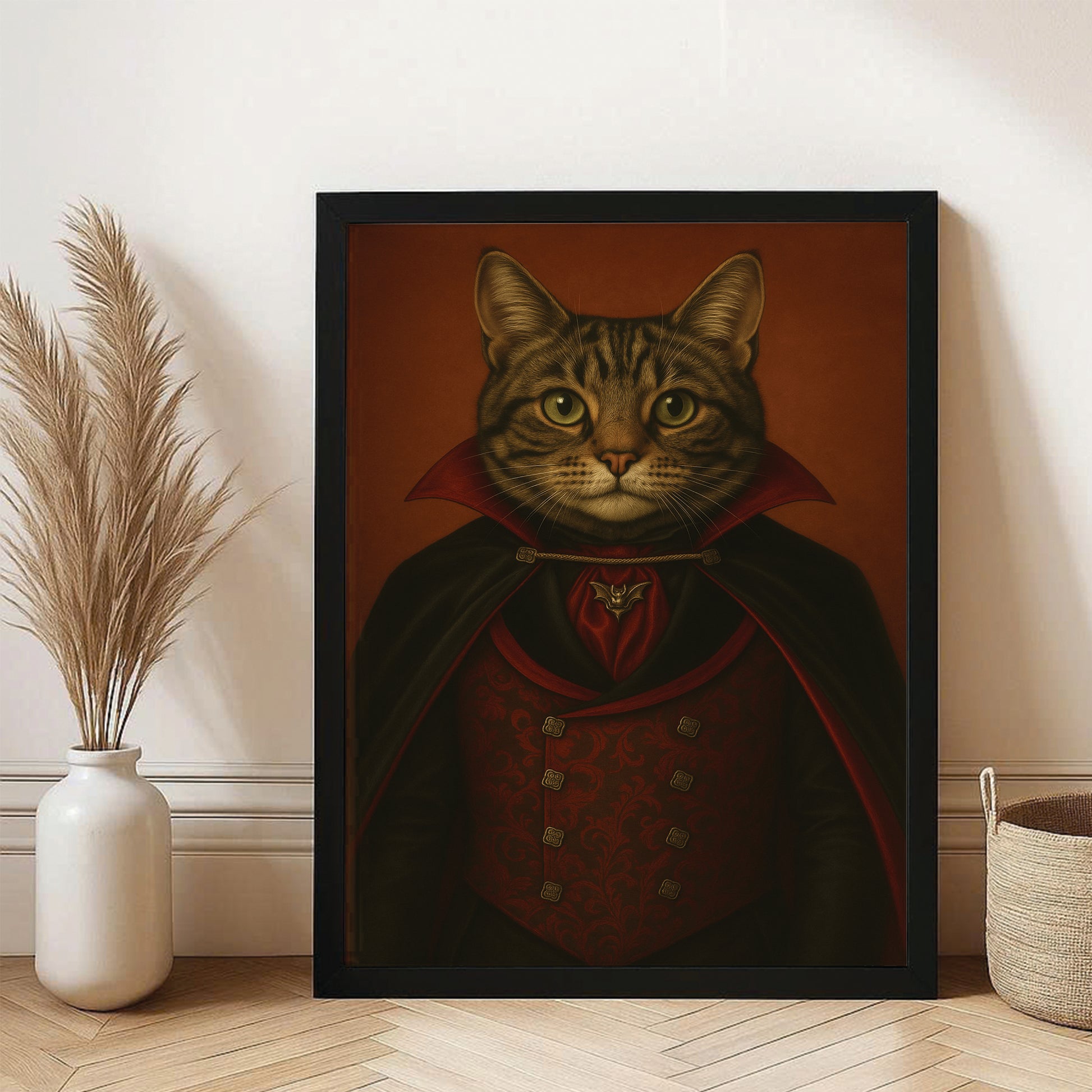 Custom Photo Vampire Cat Canvas Framed Wall Art Gift For Cat Lovers