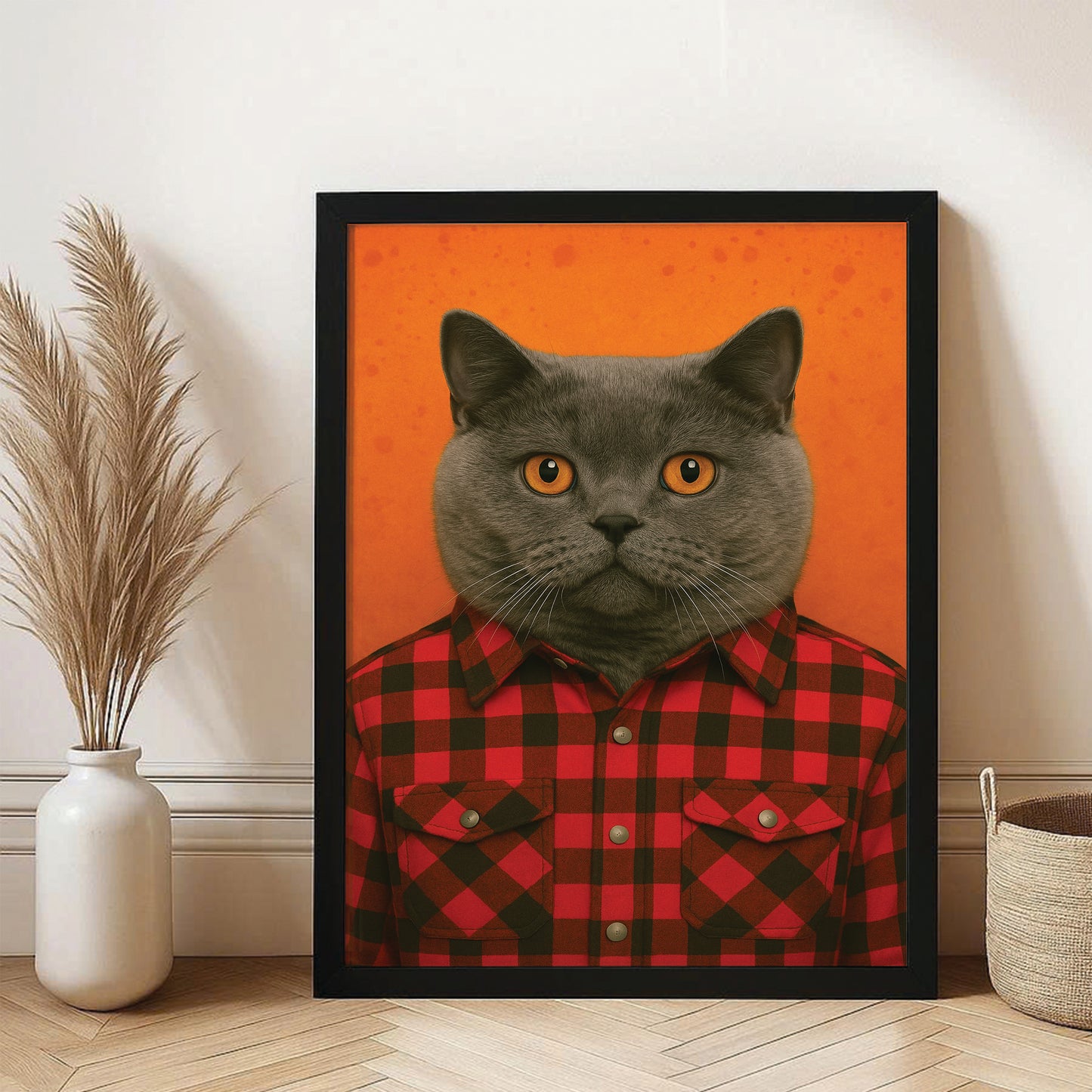 Custom Photo Cat In Red Shirt Canvas Framed Wall Art Gift For Cat Lovers