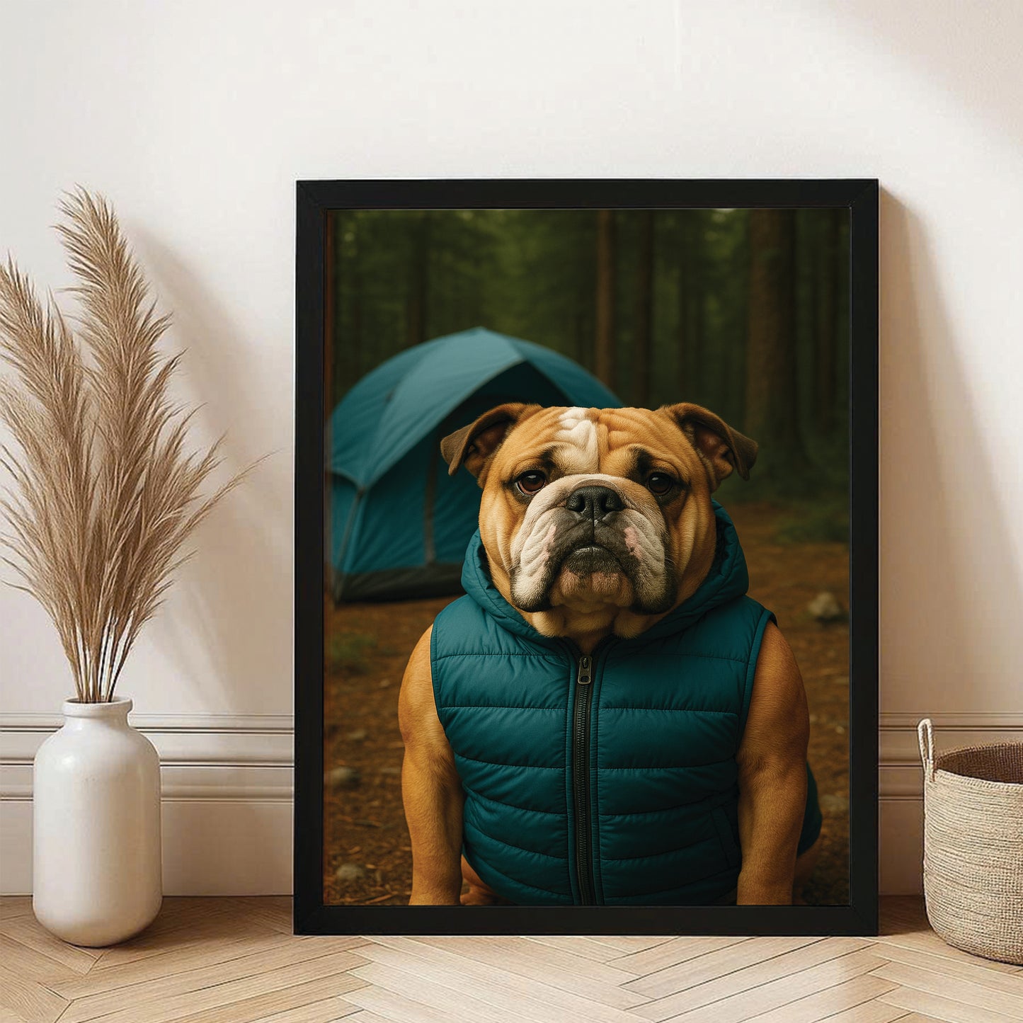 Custom Photo Dog Camping Canvas Framed Wall Art Gift For Dog Lovers