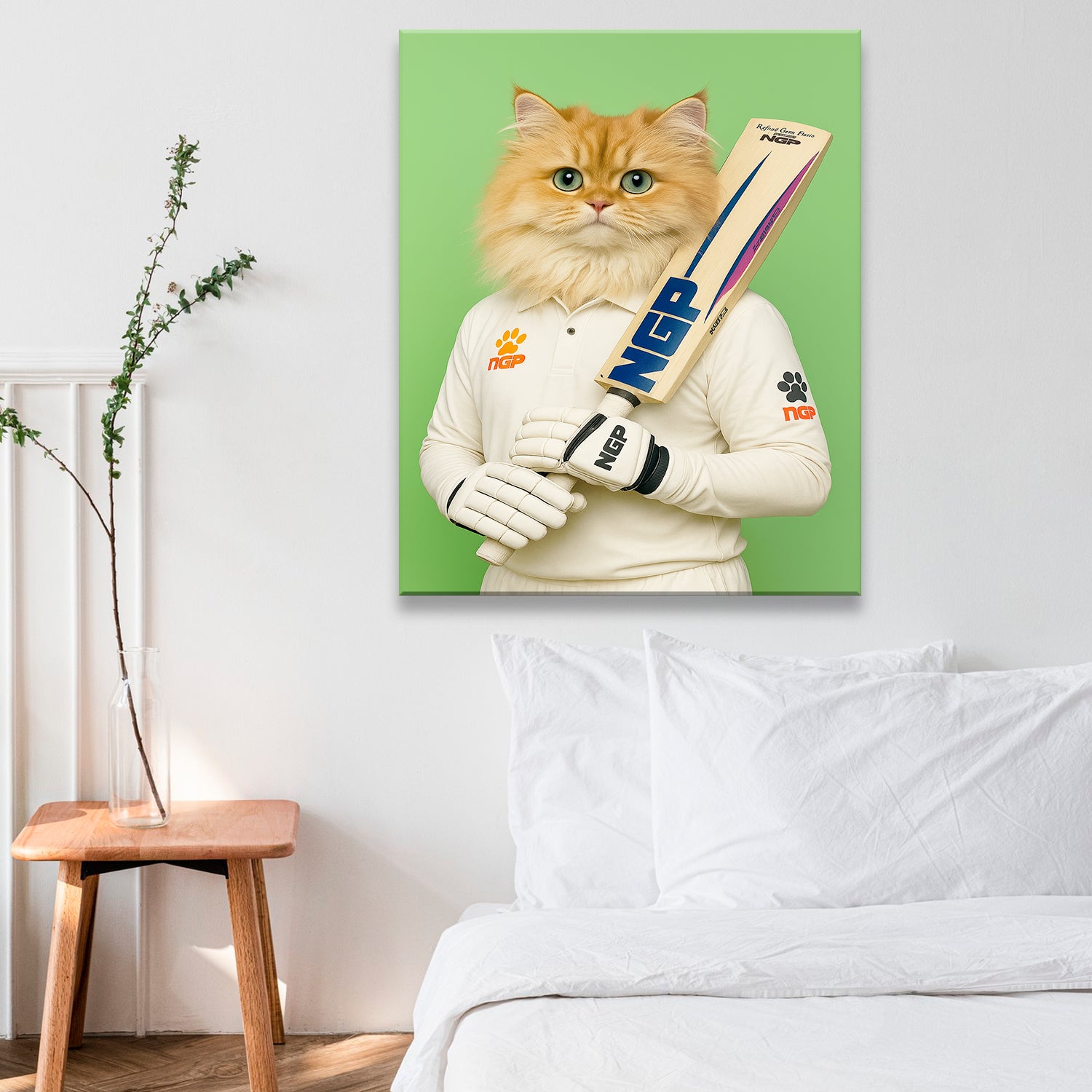 Custom Photo Cricketer Cat Canvas Gift For Cat Lovers