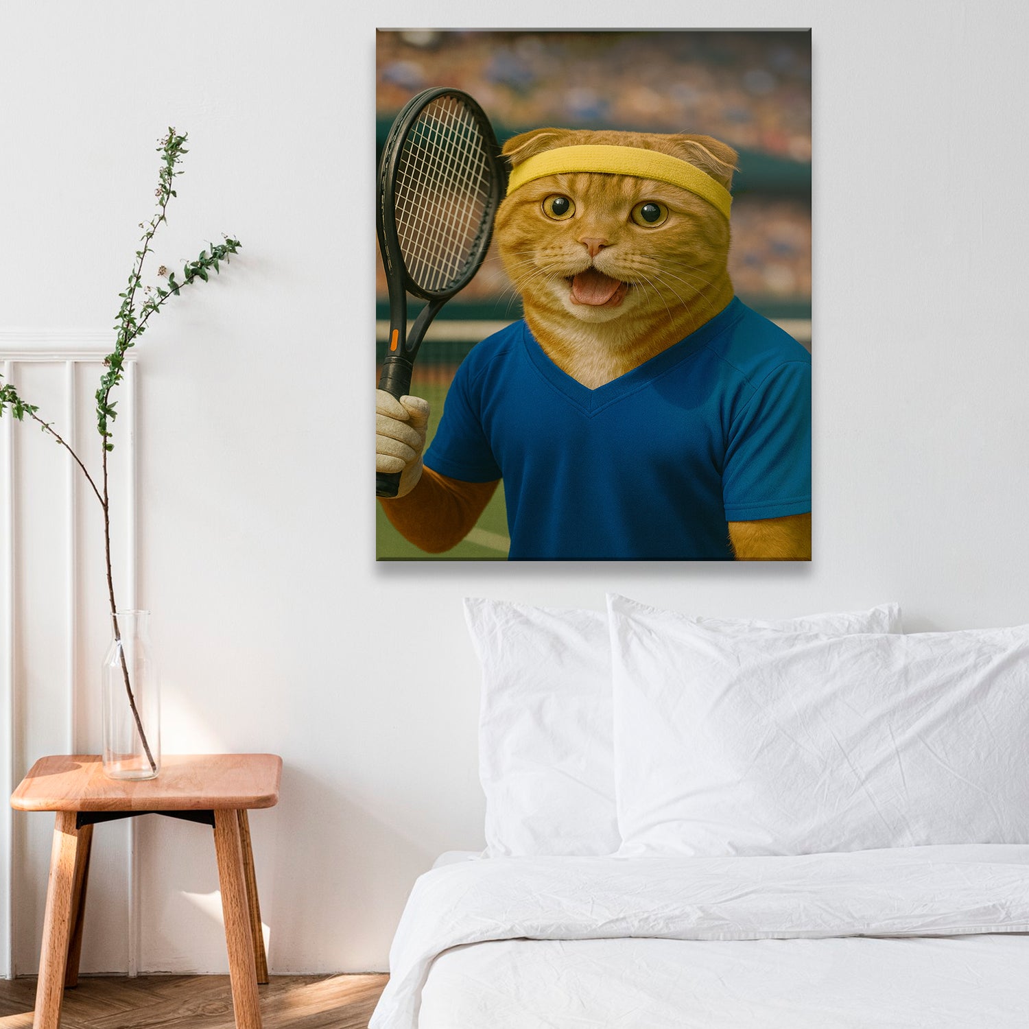 Custom Photo Tennis Player Cat Canvas Gift For Cat Lovers