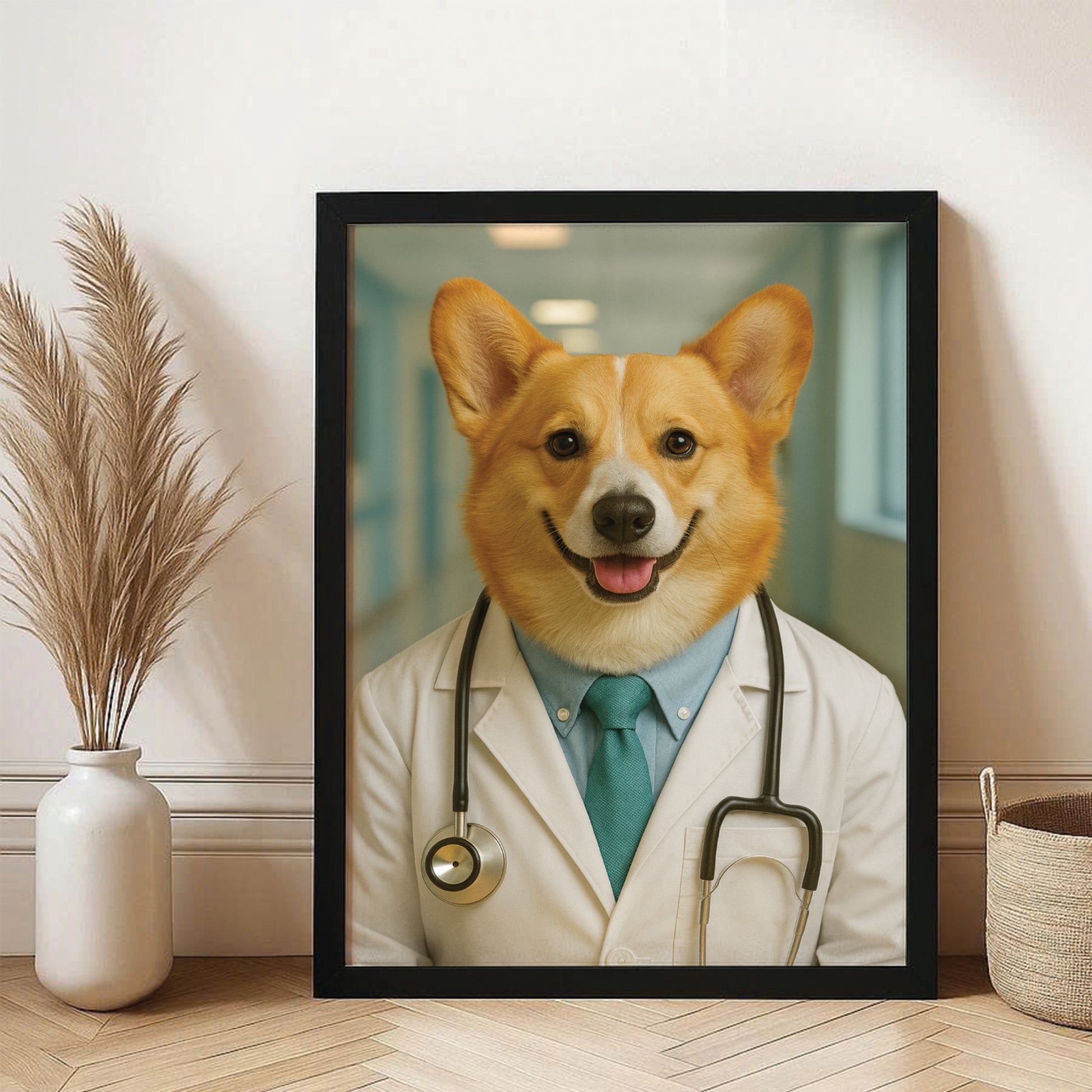 Custom Photo Doctor Dog Canvas Framed Wall Art Gift For Dog Lovers