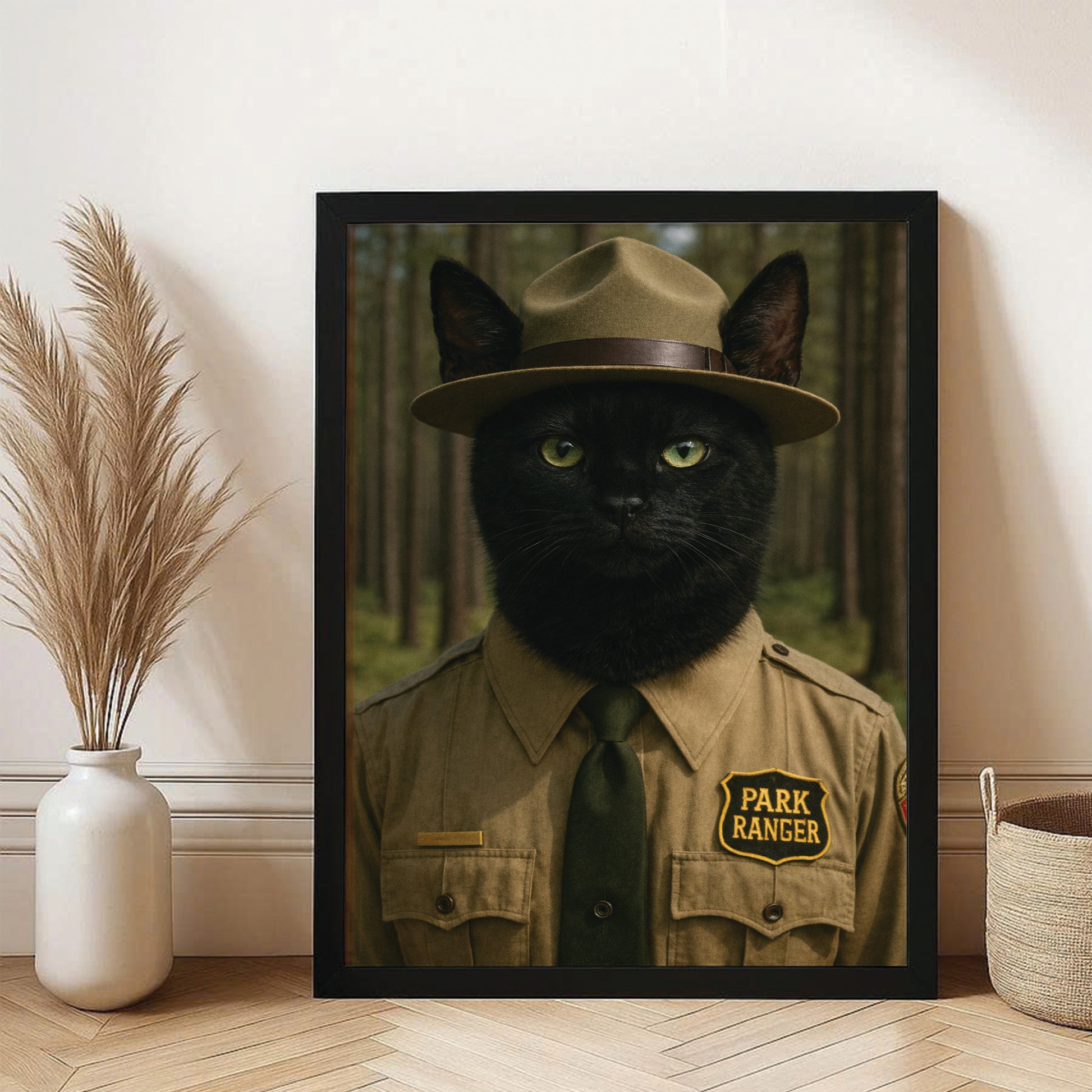 Custom Photo Park Ranger Cat Canvas Framed Wall Art