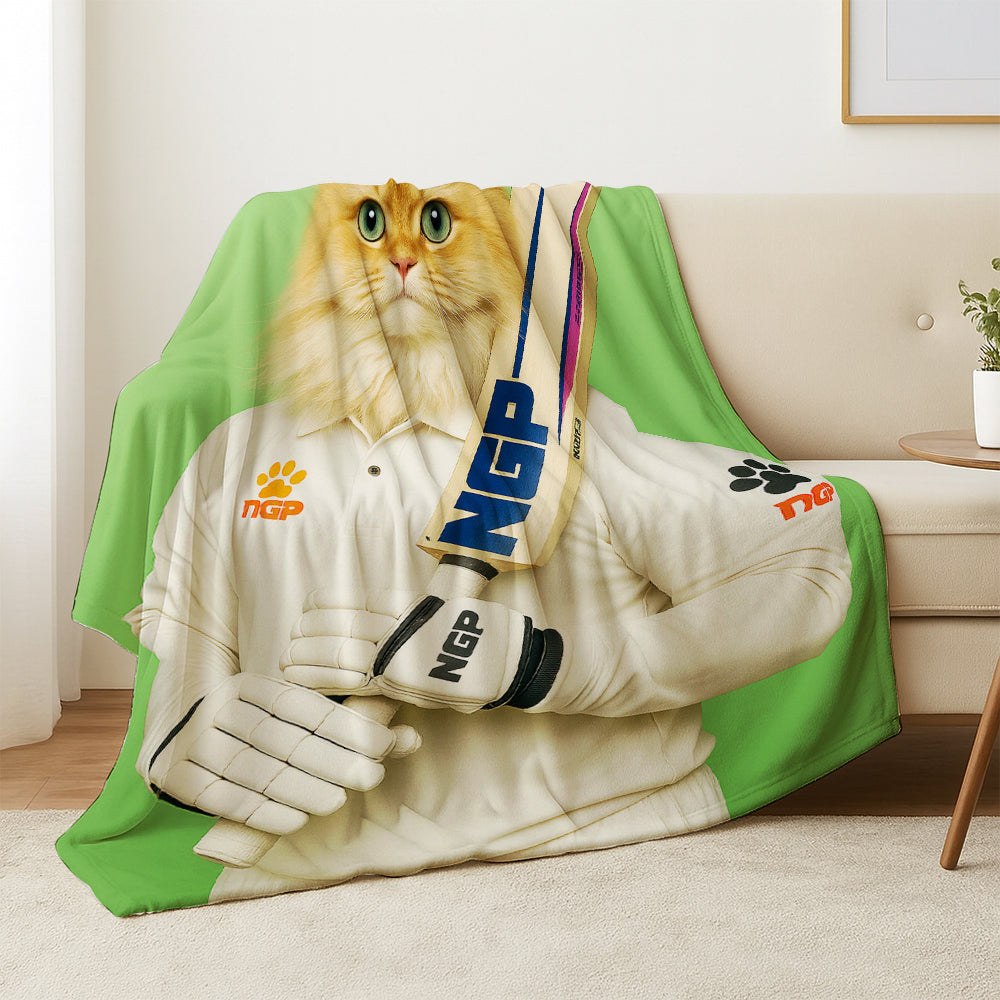 Custom Photo Cricketer Cat Blanket Gift For Cat Lovers