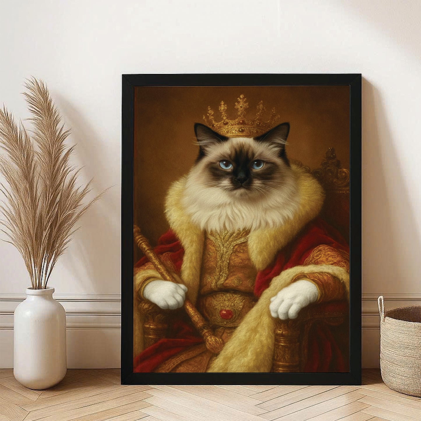 Custom Photo King Royal With Crown Cat Canvas Framed Wall Art Gift For Cat Lovers