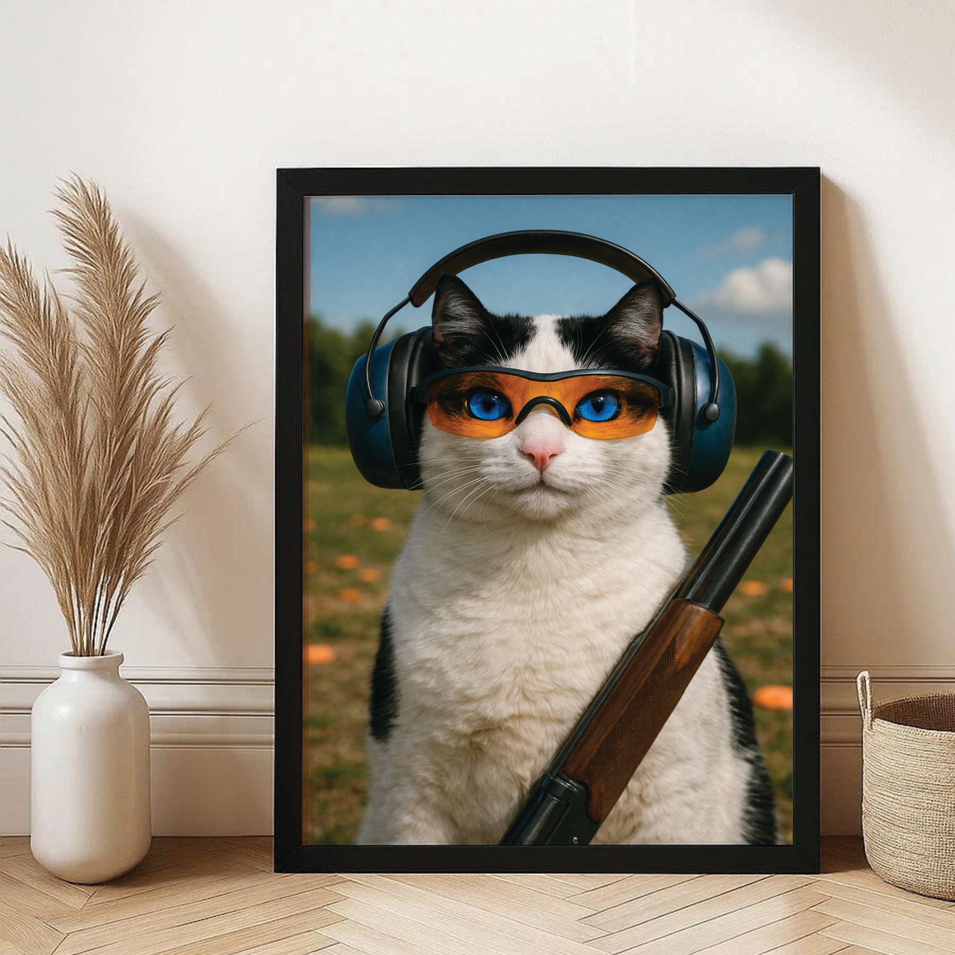 Custom Photo Clay Shooter Cat Canvas Framed Wall Art Gift For Cat Lovers