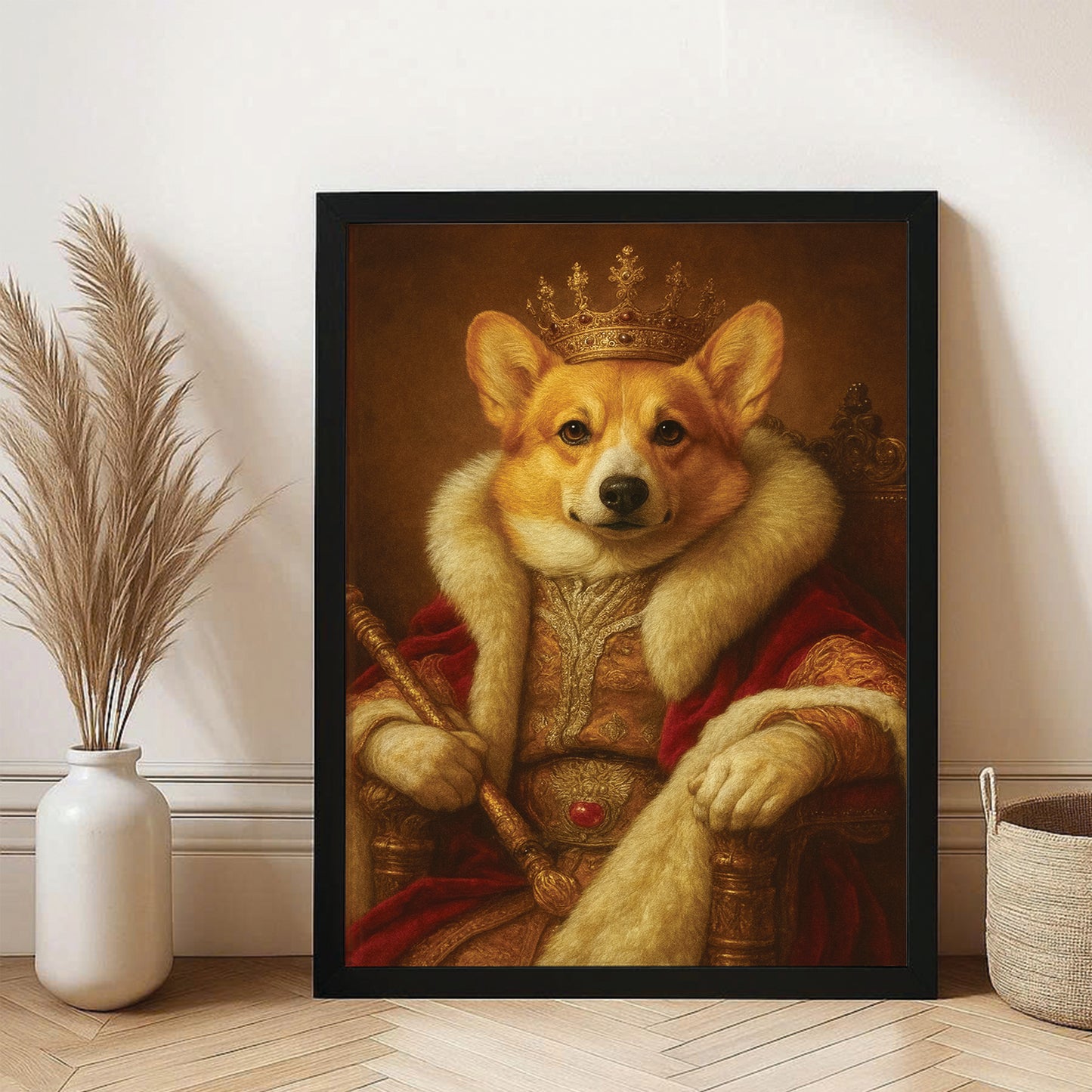 Custom Photo King Royal With Crown Dog Canvas Framed Wall Art Gift For Dog Lovers